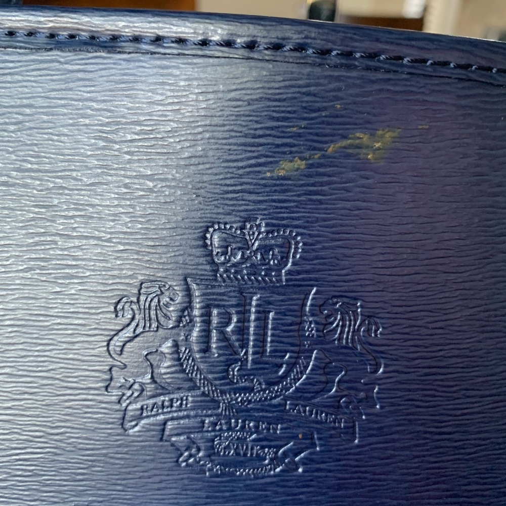 Ralph Lauren Navy Blue Leather Tote. - Picture 3 of 7